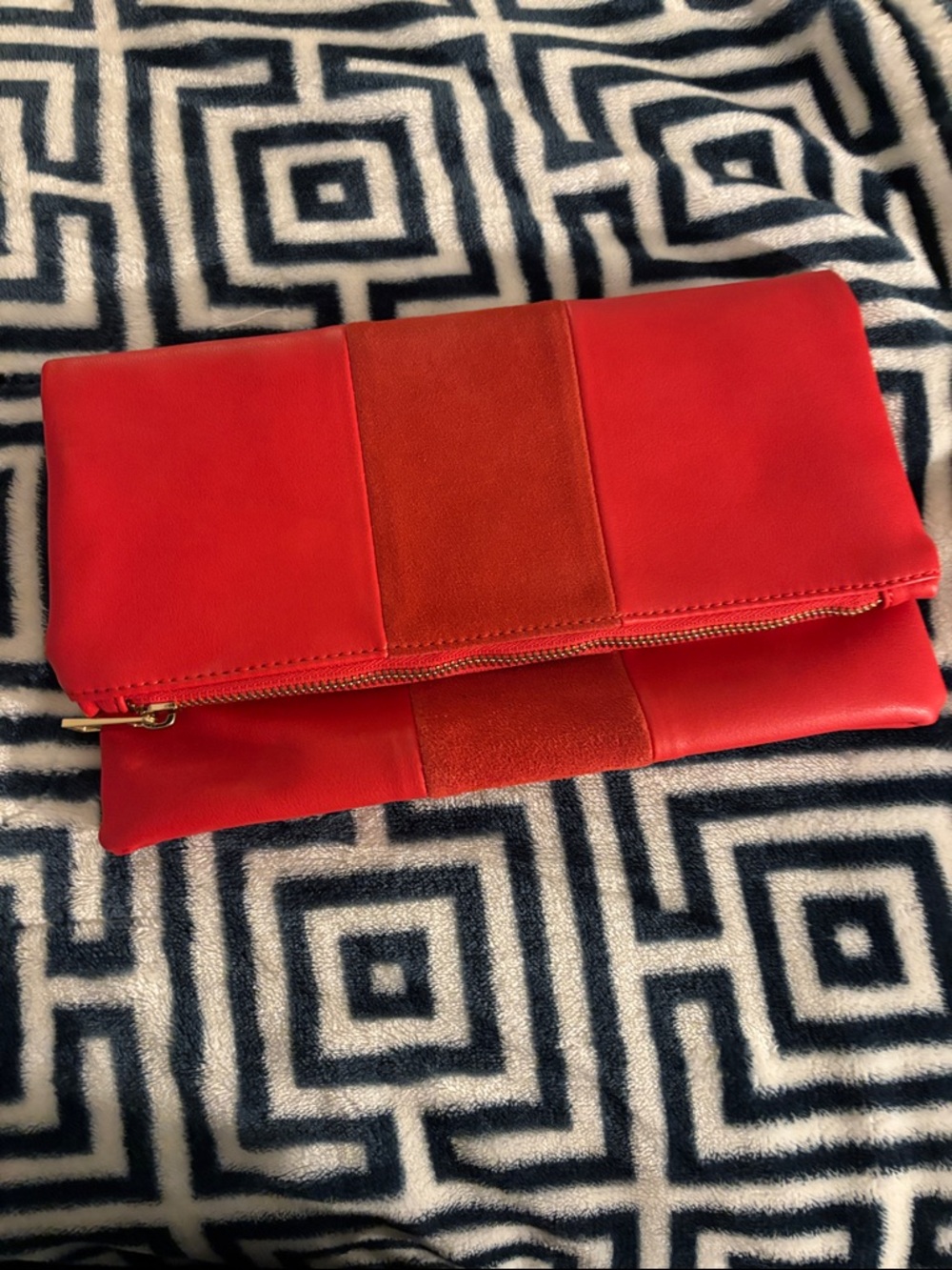 Nordstrom Red Fold-Over Clutch with Suede Panel